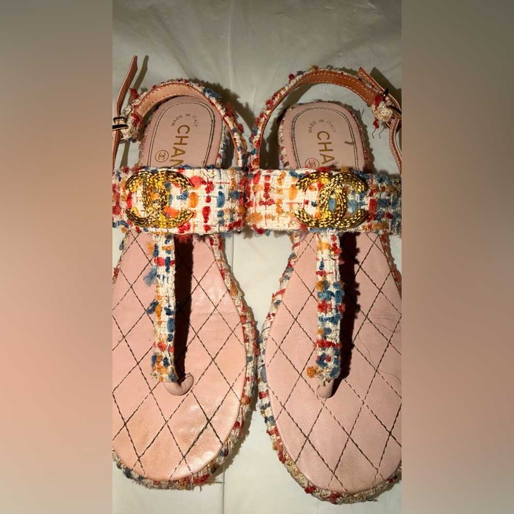 Chanel Tweed CC Logo Sandals – Size 36.5 (US 6.5) - Picture 2 of 10